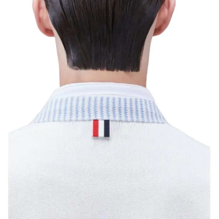 THOM BROWNE· Cotton 4 Bar V Neck Hector Cardigan Knitwear Men's White-5