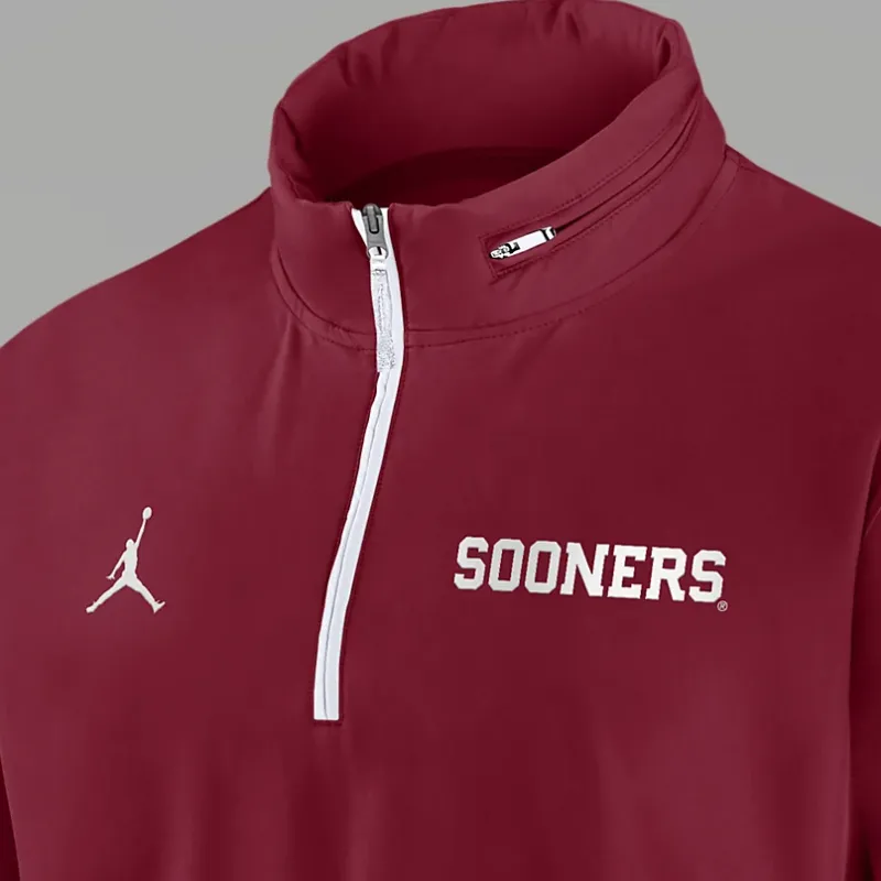 Jordan Oklahoma Sooners Sideline Coach Men's Nike College 1/2 Zip Hooded Jacket-2