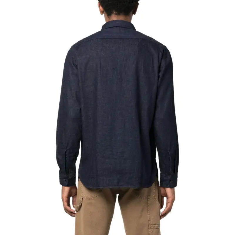 DOUBLE RL Indigo Cotton Linen Denim Workshirt Long Sleeved Shirt Men's Blue-3