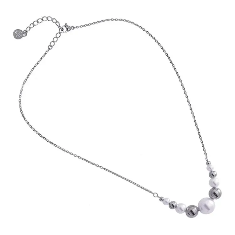 ANARTXY Pearl Steel Ball Necklaces Women's Silver/Gold-1
