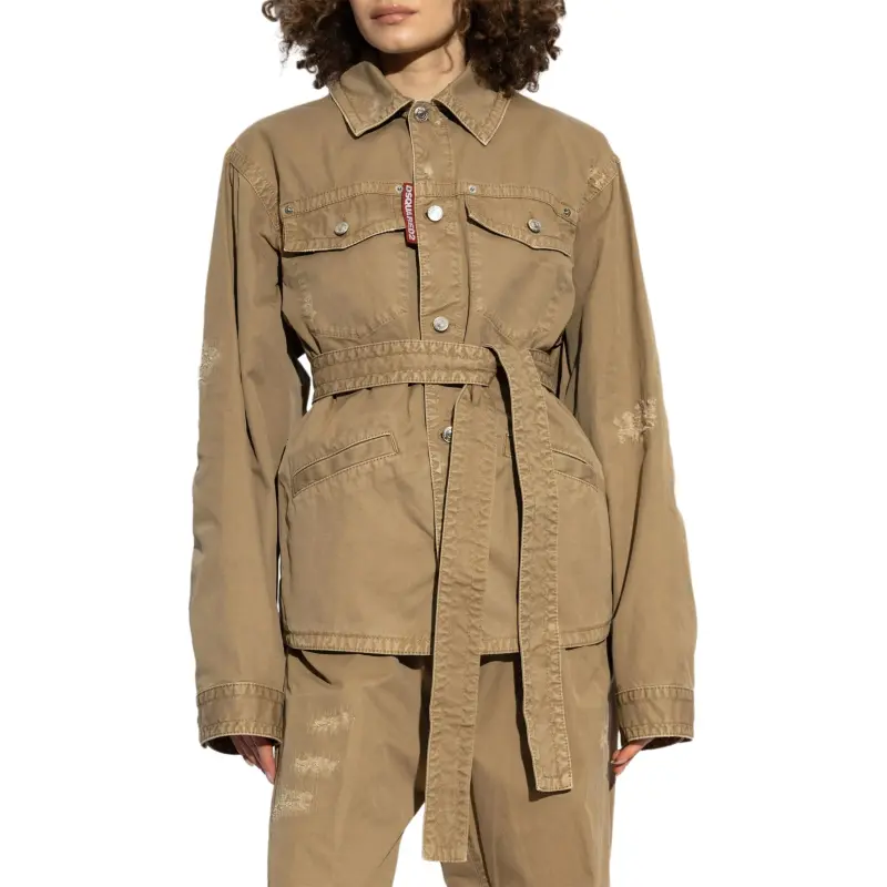 DSQUARED 2 Button Up Distressed Belted Overshirt-1