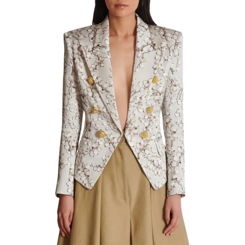 BALMAIN Redcurrant Print 6-Button Satin Jacket-4