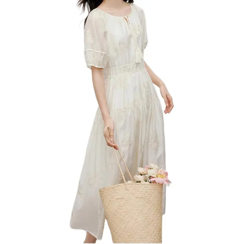 Hopeshow Short Sleeved Dress Women's Light Beige-1