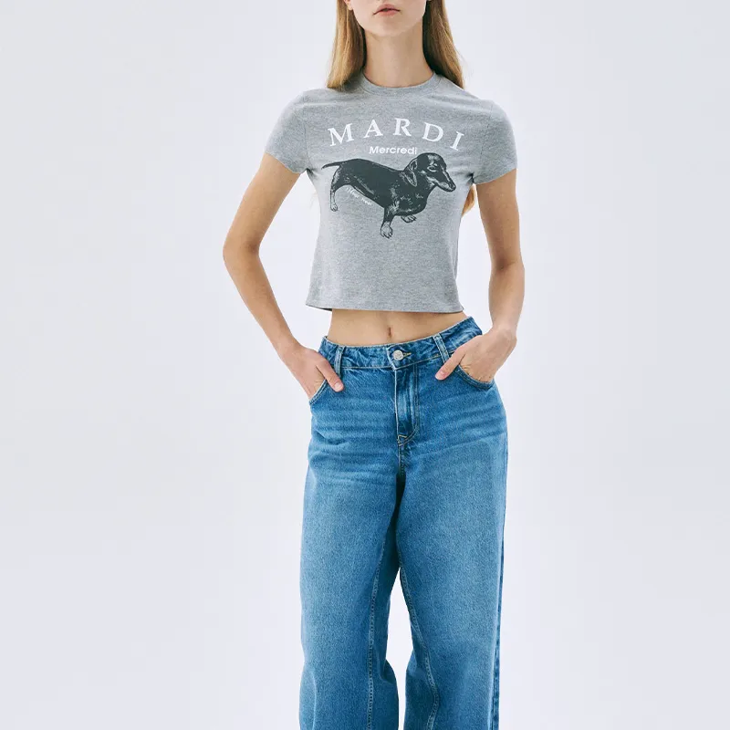 MARDI MERCREDI SS25 T Shirt Korean Style Women's White/Gray-1