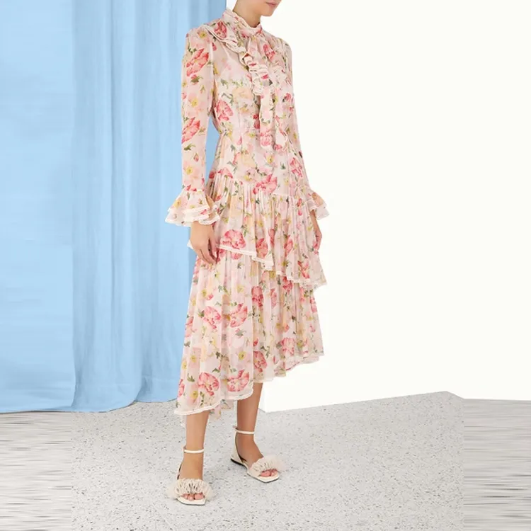 Zimmermann Floral Printed Asymetric Ruffled Dress-1