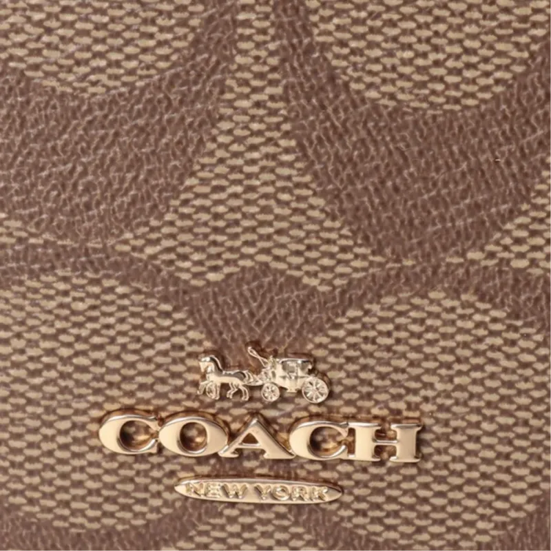 COACH Card Case Canvas With Leather Card Holder Mini Women's Khaki & Cherry Red-4