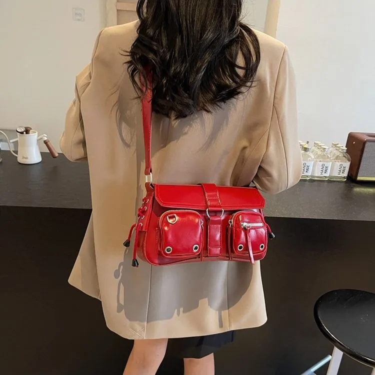 OKEKE Pu Shoulder Bag Regular Unisex Red/Black/Coffee-13