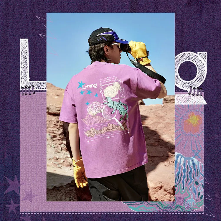 LiNing T-Shirt Unisex Light Gray Purple-4
