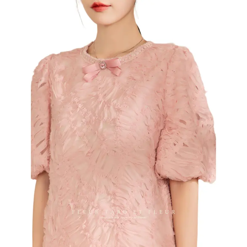 QIAOYUHUAZUN Short Sleeved Dresses Women's Pink Orange-5
