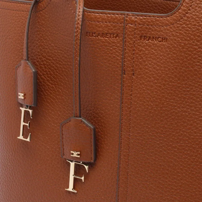 Elisabetta Franchi Polyester Tote Bag, Shopping Bag, Handbag Medium Size Women's Brown-3