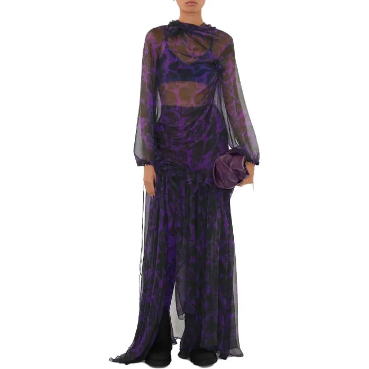 Burberry Long-Sleeved Dresses Women's Purple-1