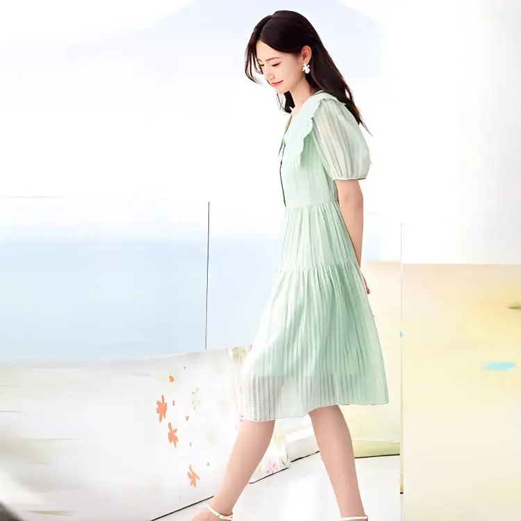 XIANGYING Short Sleeved Dresses Women's Apple Green-3