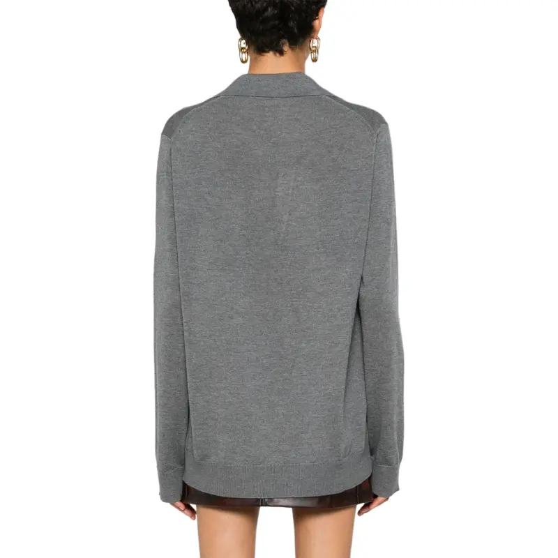 GUCCI Extra Fine Wool Polo Top 'Medium Grey/White'-2