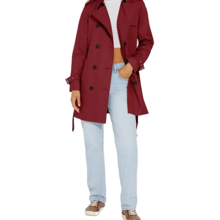 COACH Solid Mid Trench Coat Women's Red-2