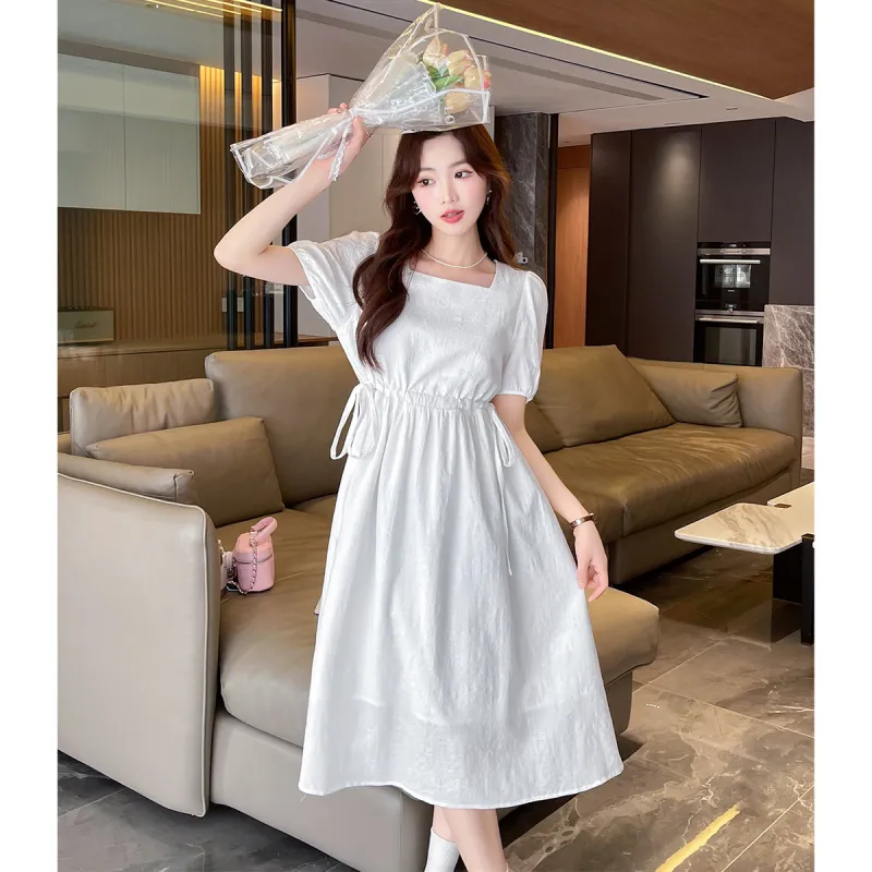 Tonlion Short Sleeved Dresses Women's Raw White-5