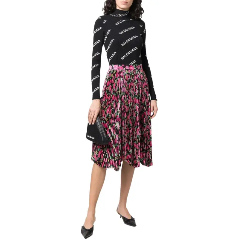 Balenciaga Floral Pleat Silk Skirt-1