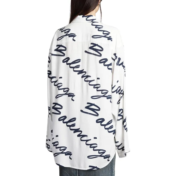 Balenciaga Handwritten Minimal Long Sleeve Shirt 'White/Navy'-3