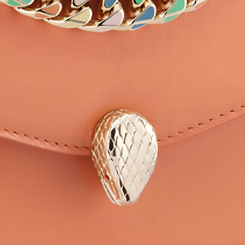 BVLGARI Calfskin Chunky Chain One Shoulder Clutch Handbag Women's Pink-3