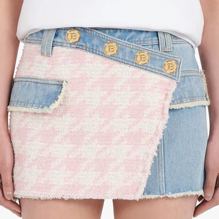 BALMAIN Denim Short Skirts Women's Light Pink-4