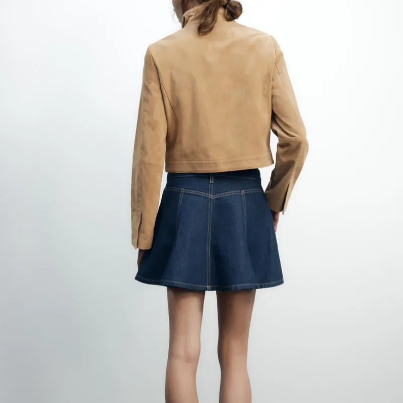 ZARA Trf Denim Short Skirts Women's Deep Indigo Cyan-5
