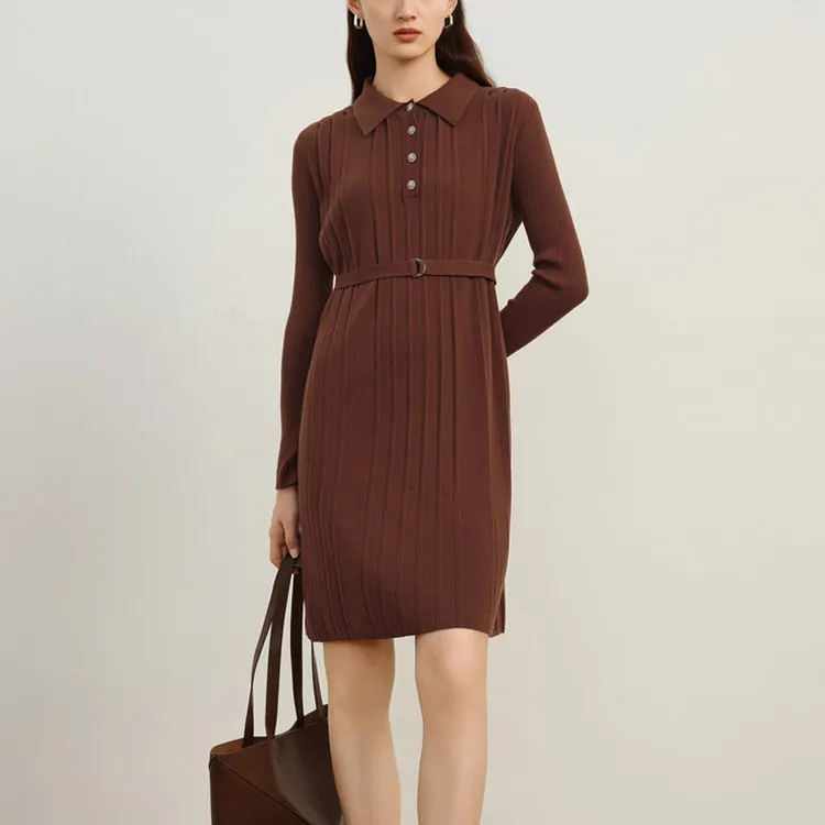JZ Juzui Long Sleeved Dresses Women's Brown-1