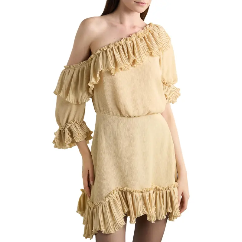 SAINT LAURENT Ruffled One-Shoulder Dress-2
