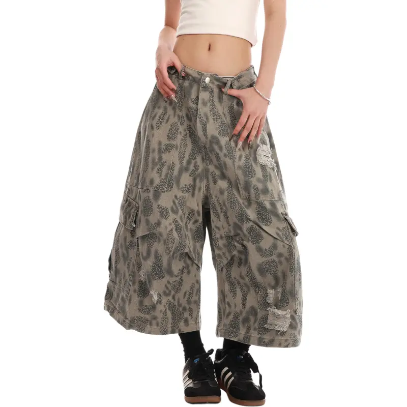 VINMUK Denim Shorts Unisex Leopard Print-7