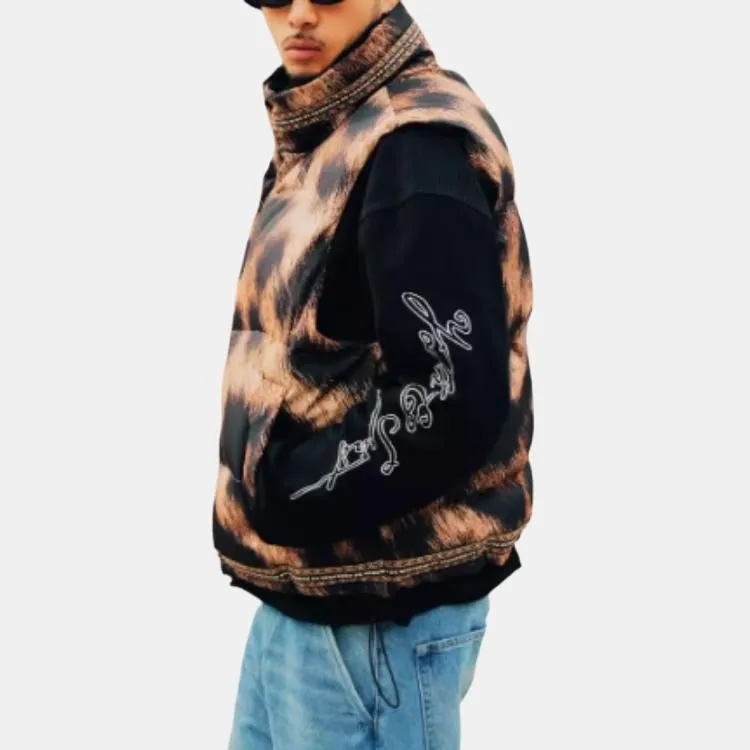 ORANGE DRAGON x THE SOUL WORK FACTORY Vest Unisex Leopard Print Brown-3