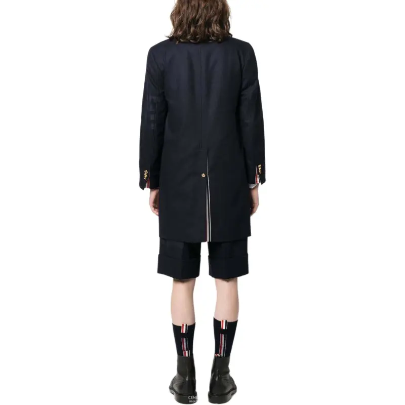 THOM BROWNE Engineered Single breasted Side stripe Coat-4