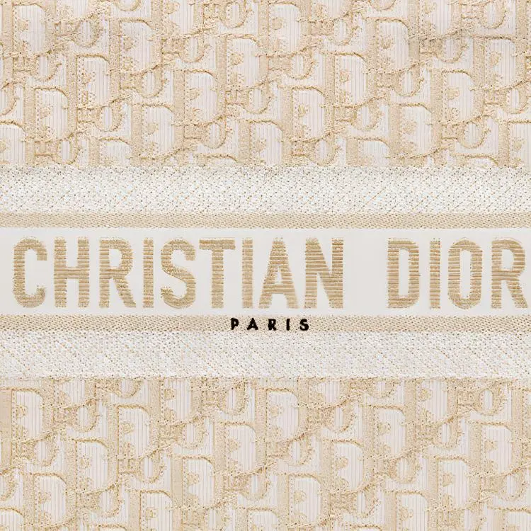 DIOR BookTote Handmade Embroidered Monogram All Over Print Tote Bag Shopping Bag Handbag Medium Size Women's Gold-3