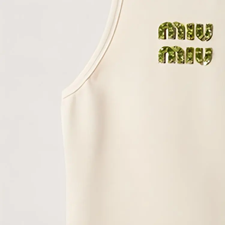 MIU MIU SS24 Embroidered Logo Knit Top Sleeveless-5