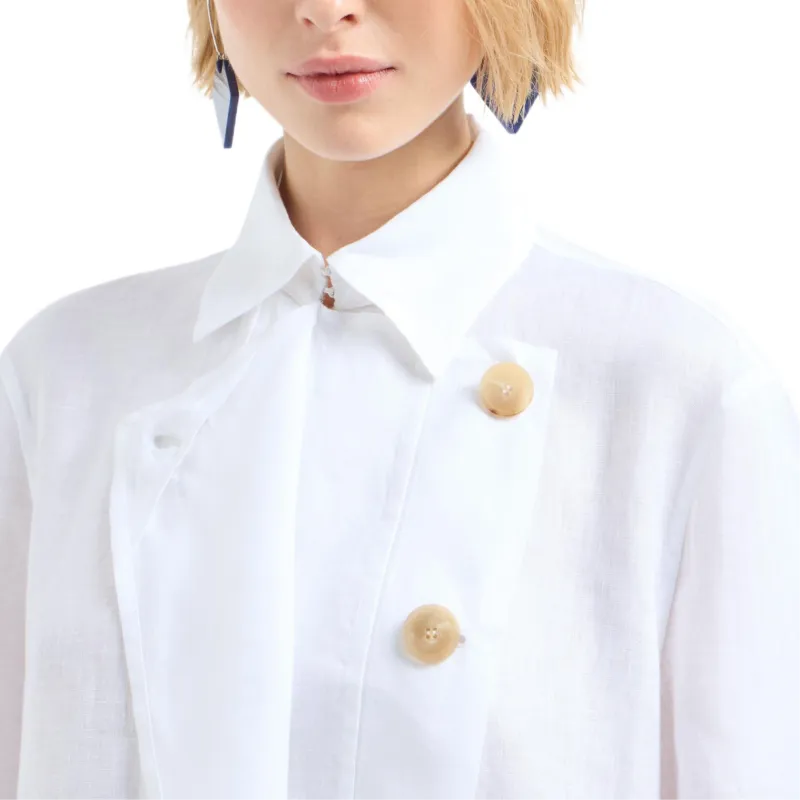 EMPORIO ARMANI Pure Linen Shirt Jacket With Panel-4
