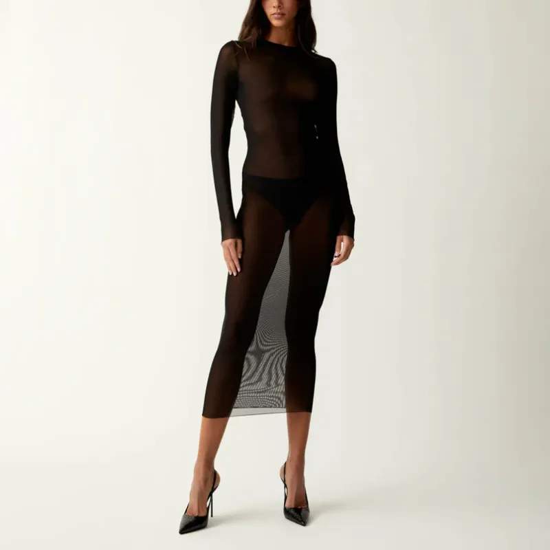 KITH Miki Mesh Midi Dress Long-Sleeved Dresses Women's Black-2