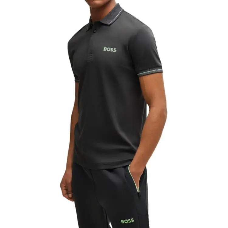 HUGO BOSS Interlock Cotton Slim Fit Polo Shirt With Mesh Logo Polo Shirt Men's Dark Gray-3