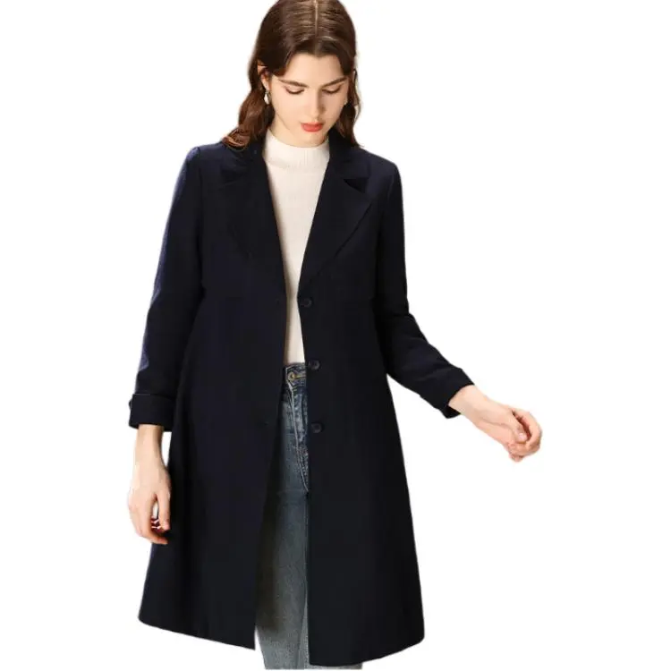 FENHONGMALI Trench Coat Women's Navy Blue-6