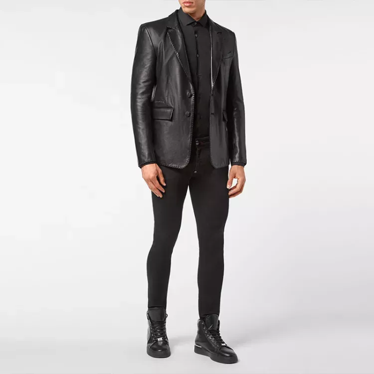 PHILIPP PLEIN Single-breasted Leather Blazer-1