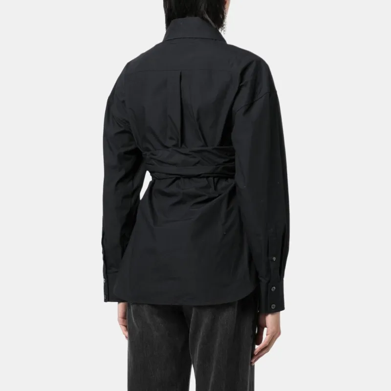Alexander Wang Ruched Bandeau Overlay Open Front Shirt Black-2