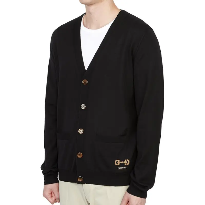GUCCI Logo Embroidered V-Neck Cardigan-4