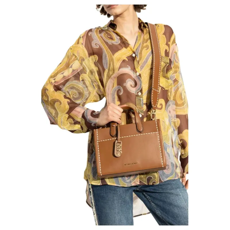 MICHAEL KORS Gigi Leather Messenger Bag, Shoulder Bag, Crossbody Bag, Handbag Trumpets Women's Leather Brown-4