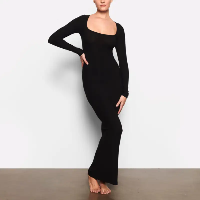 SKIMS SOFT LOUNGE LONG SLEEVE DRESS Long Sleeved Dress Women's Onyx Black-1