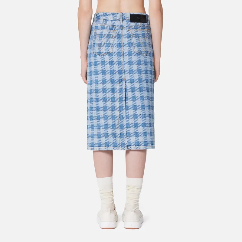 Ami Gingham Denim Jacquard Pencil Skirt 'Blue'-3
