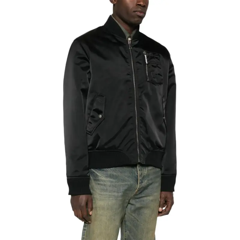 PALM ANGELS Curved Logo Zipped Bomber Jacket-3
