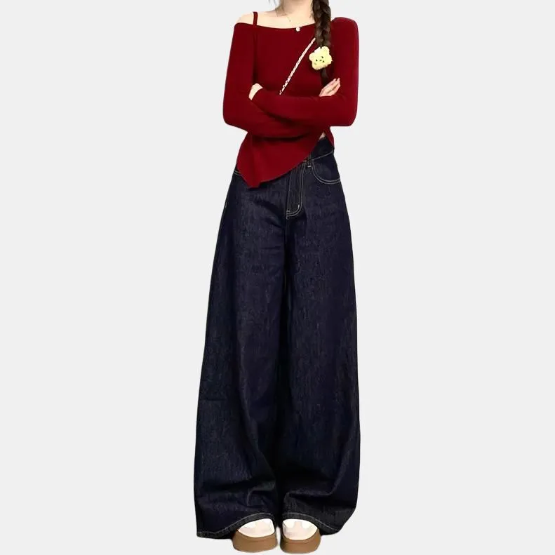 DanerWang Jeans Women's Dark Blue-4