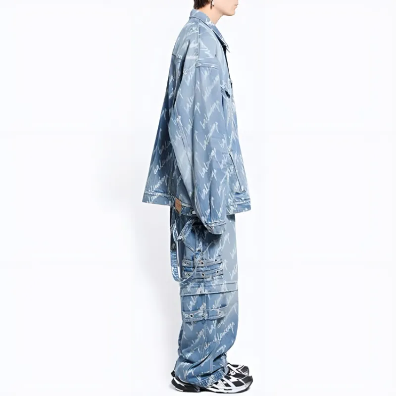 Balenciaga All Over Logo Oversized Denim Jacket-4