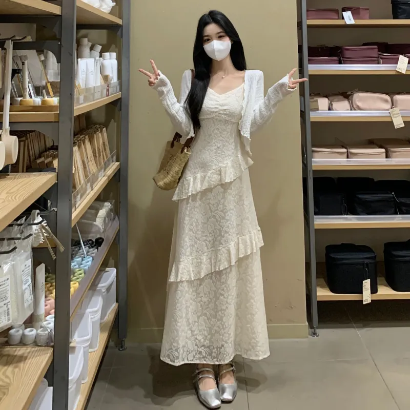 GULIANFEI Skirt Set Women's White+Apricot-4