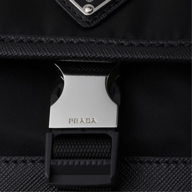 PRADA Re NylonSaffiano Leather Crossbody Bag Shoulder Bag Men's Black-3