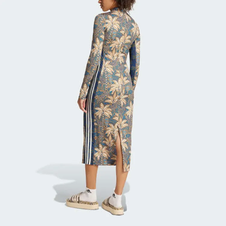 Adidas x FARM RIO Long Sleeved Dresses Women's Multicolor/Bronze Earth/Focus Blue-2