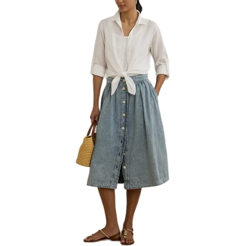 LAUREN RALPH LAUREN SS25 Denim Long Skirt Women's Blue-1