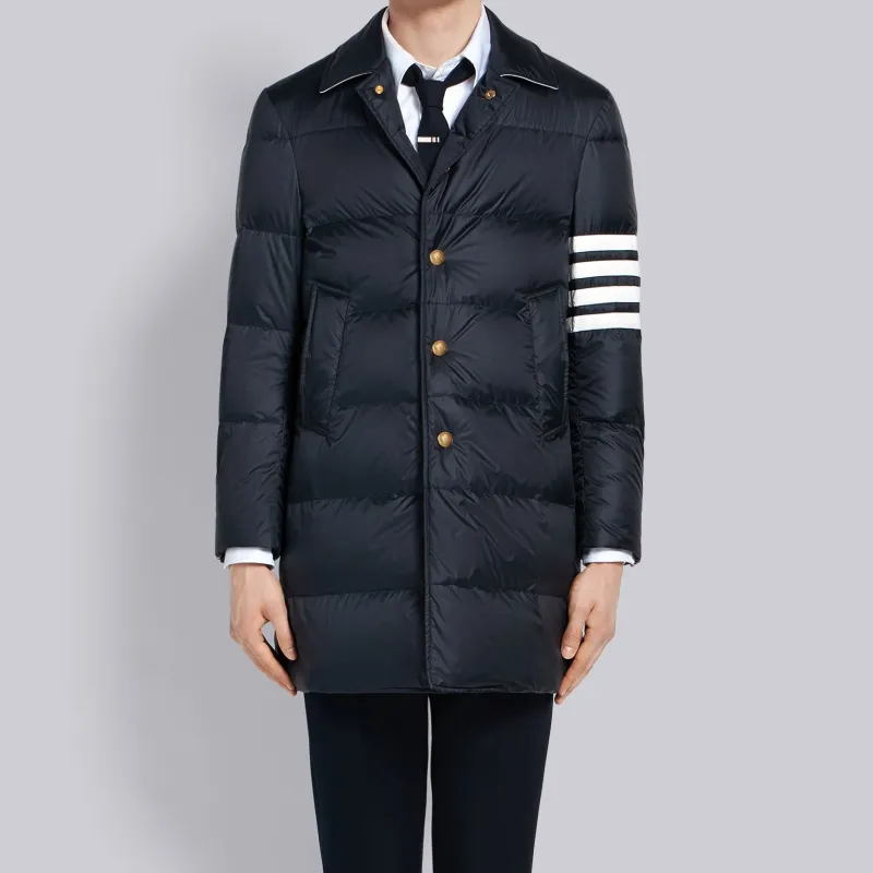 THOM BROWNE 4 bar Matte Nylon Bal Collar Overcoat-1