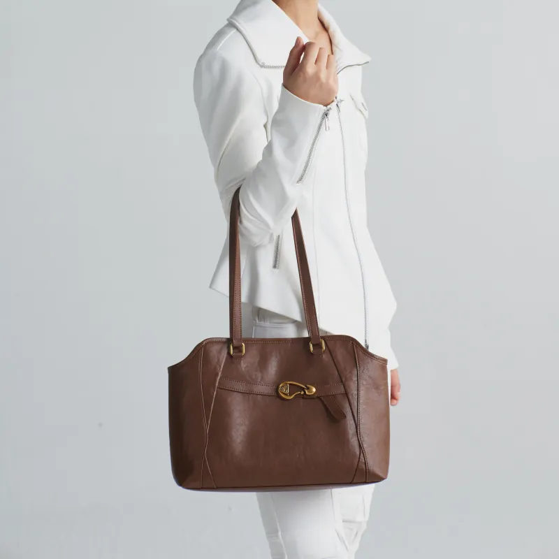 Simedin Cowhide Split Leather Tote Shoulder Bag Large Size Women's Coffee/Deep Black-7